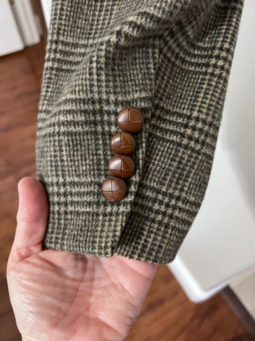 Vintage Lands End Direct Merchants Mens Glen Plaid Wool Camel Hair Blazer 41L